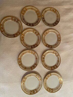 1921 Circa Noritake Porcelain China 37532/ 77630 Gilt (9) 7.5" Plates Gold!